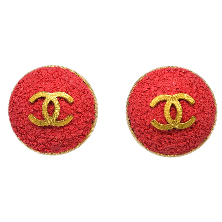 Chanel Button Earrings Clip-On Red 93C