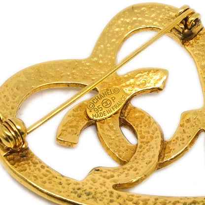 Chanel Heart Brooch Pin Gold 95P