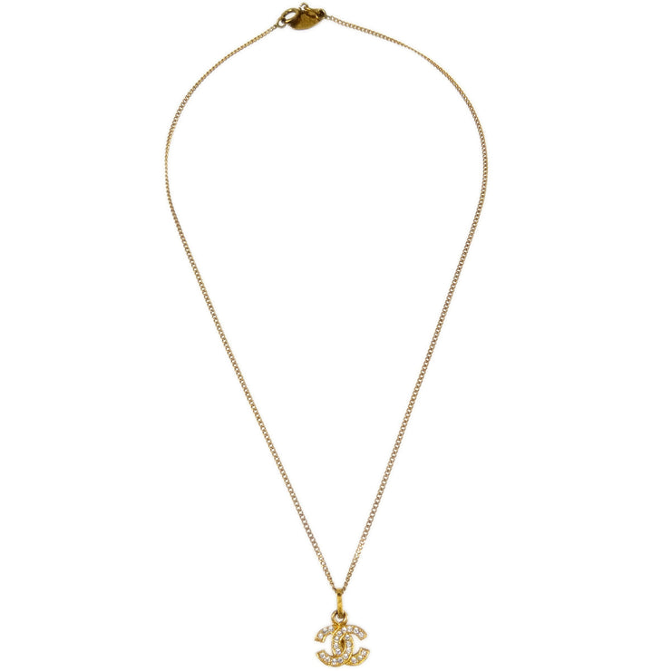 Chanel CC Chain Pendant Necklace Rhinestone Gold 3311