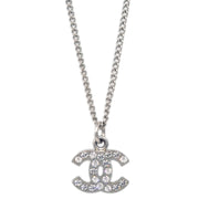 Chanel CC Chain Necklace Pendant Rhinestone Silver 06V