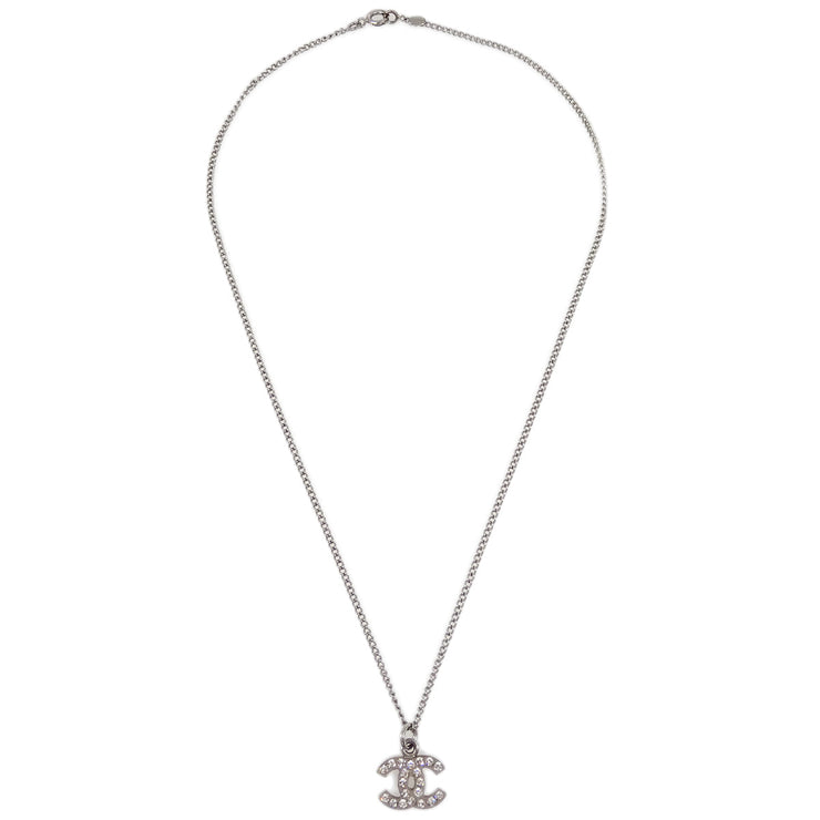 Chanel CC Chain Necklace Pendant Rhinestone Silver 06V