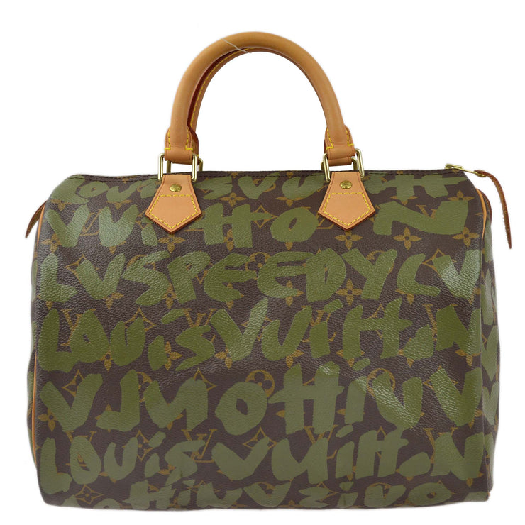 Louis Vuitton 2001 Green Monogram Graffiti Speedy 30 Handbag M92194