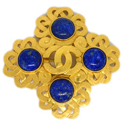 Chanel Stone Brooch Pin Gold Blue 97P