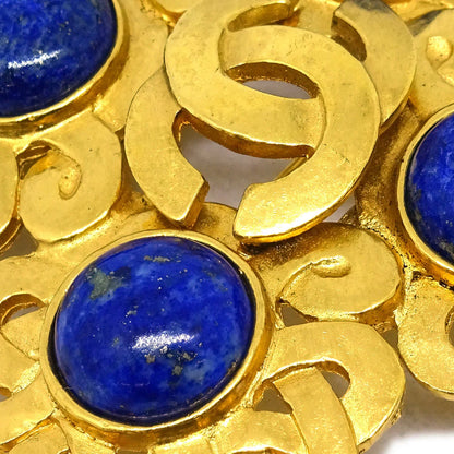 Chanel Stone Brooch Pin Gold Blue 97P