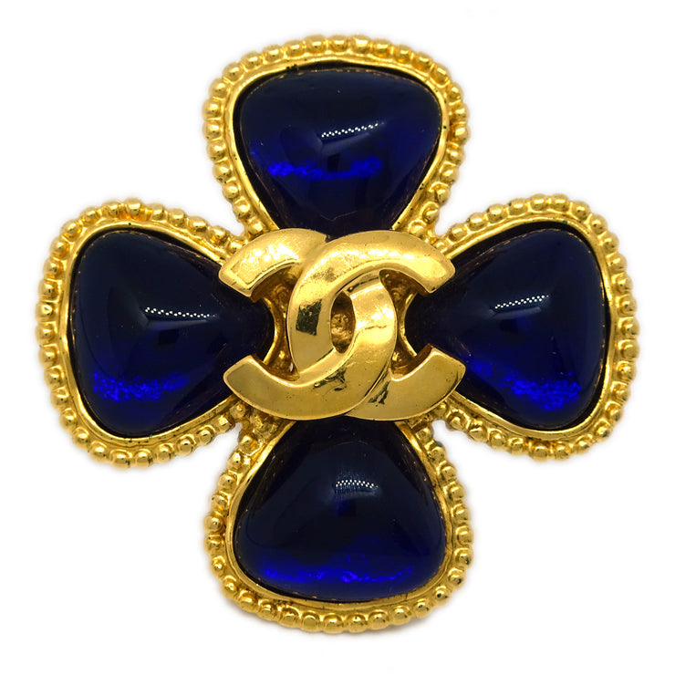 Chanel Gripoix Brooch Pin Gold Blue 96A
