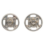 Chanel Button Piercing Earrings Silver 03A
