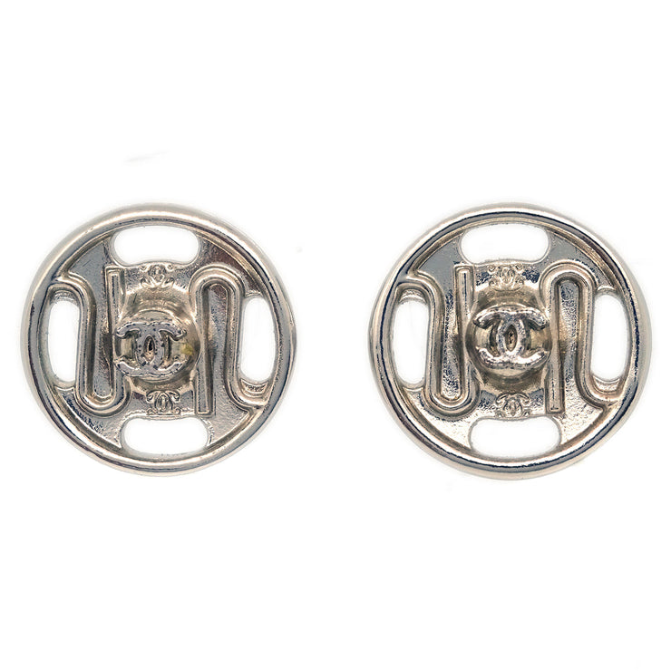 Chanel Button Piercing Earrings Silver 03A