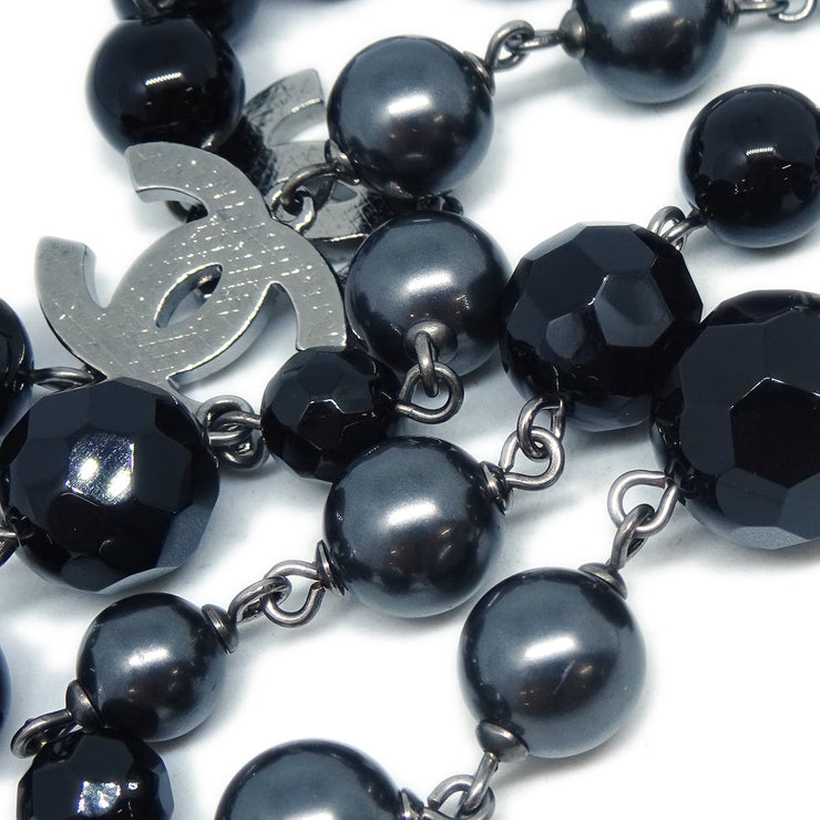 Chanel Artificial Pearl Chain Necklace Black 10V