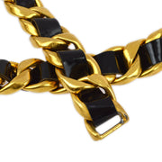Chanel Gold Black Chain Belt Rhinestone 95P Small Good