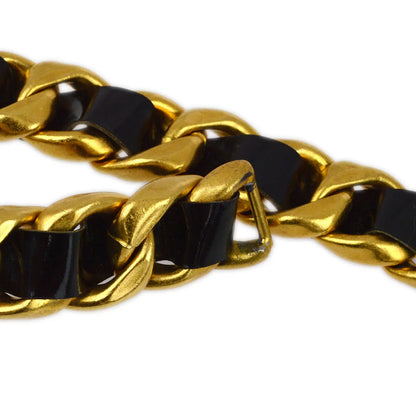 Chanel Gold Black Chain Belt Rhinestone 95P Small Good