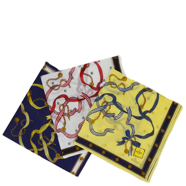 Fendi Handkerchief 3 Set Navy White Yellow Small Good