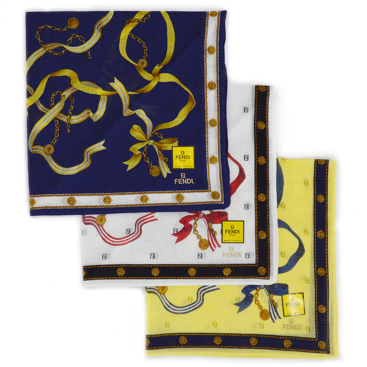 Fendi Handkerchief 3 Set Navy White Yellow Small Good