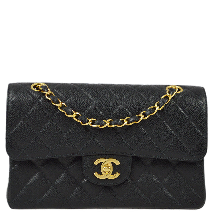 Chanel 2000-2001 Black Caviar Small Classic Double Flap Shoulder Bag