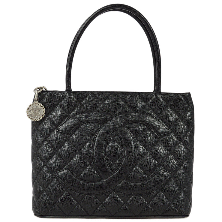 Chanel Black Caviar Medallion Tote Handbag