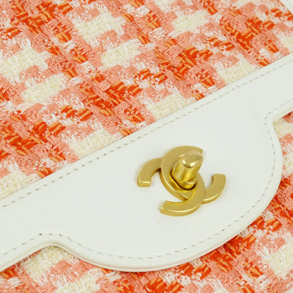 Chanel 2000-2001 White Orange Tweed Lambskin Chain Shoulder Bag