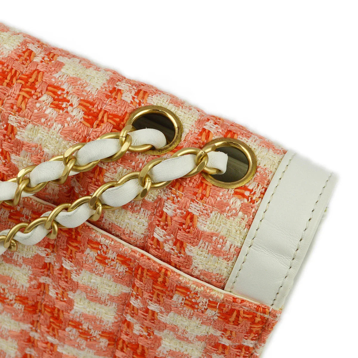 Chanel 2000-2001 White Orange Tweed Lambskin Chain Shoulder Bag