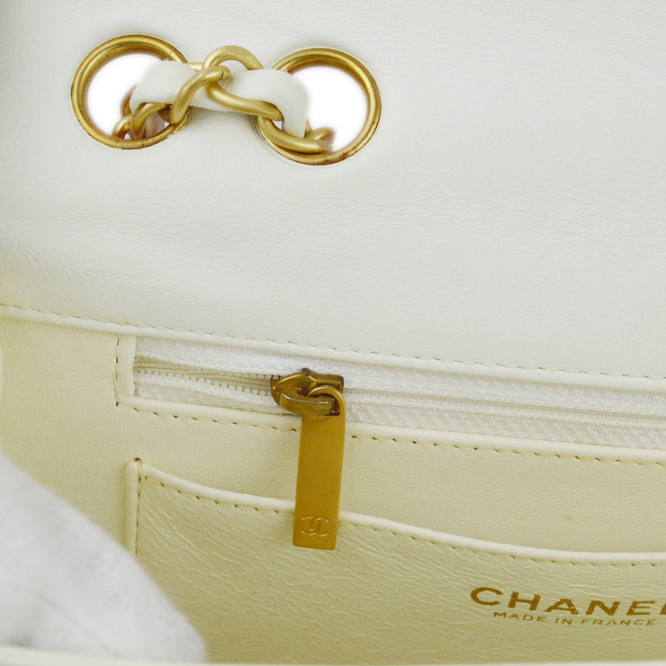 Chanel White Orange Tweed Lambskin Chain Shoulder Bag