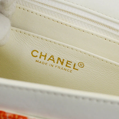 Chanel 2000-2001 White Orange Tweed Lambskin Chain Shoulder Bag