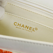 Chanel White Orange Tweed Lambskin Chain Shoulder Bag
