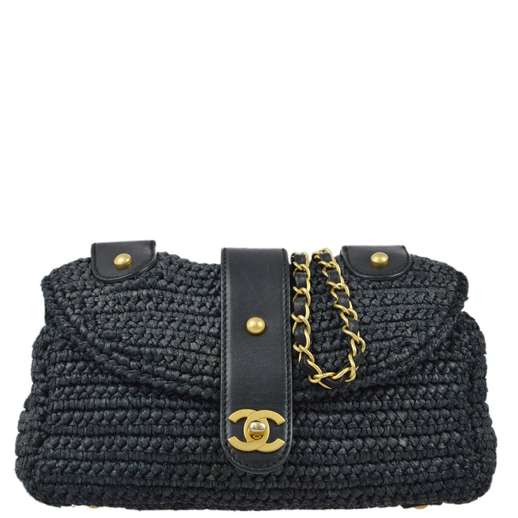 Chanel Black Straw Chain Shoulder Bag