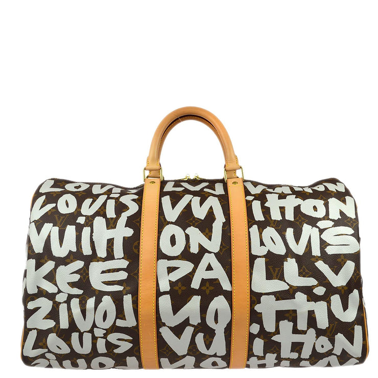 Louis Vuitton 2001 White Monogram Graffiti Keepall 50 Duffle Bag M92197