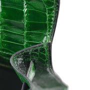 Hermes *2011 Green Porosus Kelly 28 Sellier 2way Shoulder Handbag