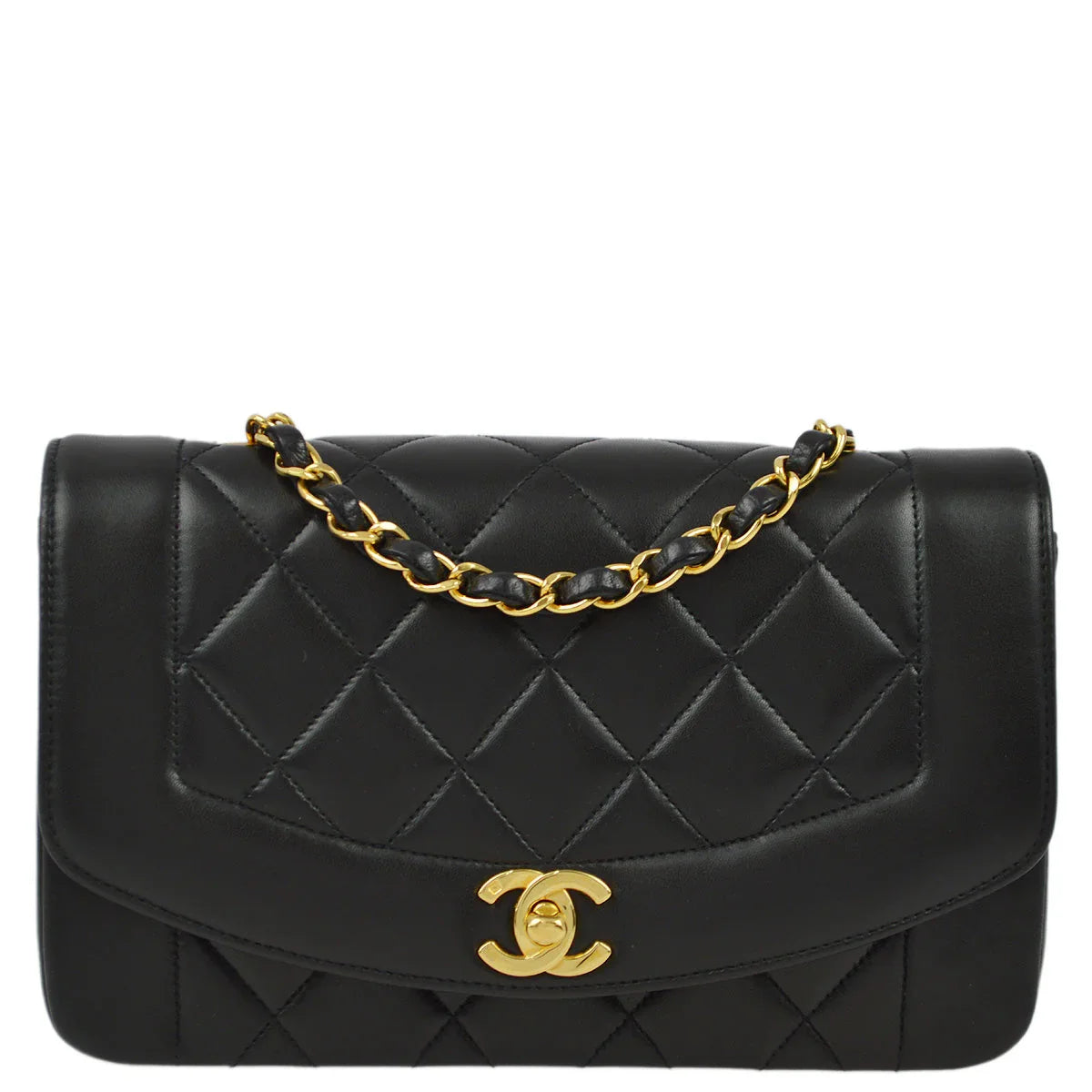 Chanel 1994-1996 Black Lambskin Small Diana Shoulder Bag