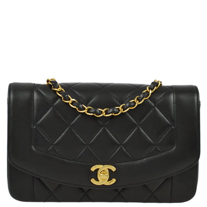 Chanel 1994-1996 Black Lambskin Small Diana Shoulder Bag