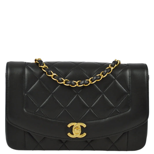 Chanel 1994-1996 Black Lambskin Small Diana Shoulder Bag