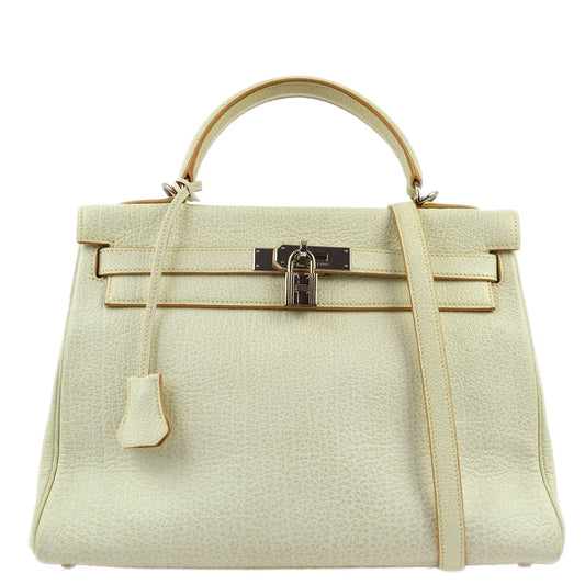 Hermes 2001 Ivory Buffalo Kelly 32 Retourne 2way Shoulder Handbag