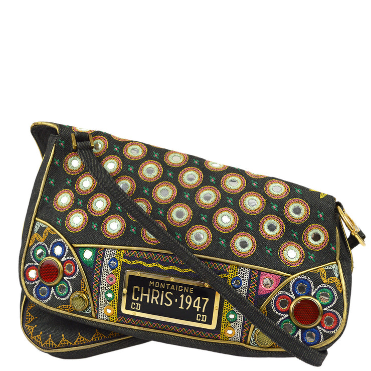 Christian Dior 2001 Multicolor Denim Montaigne Chris 1947 Shoulder Bag