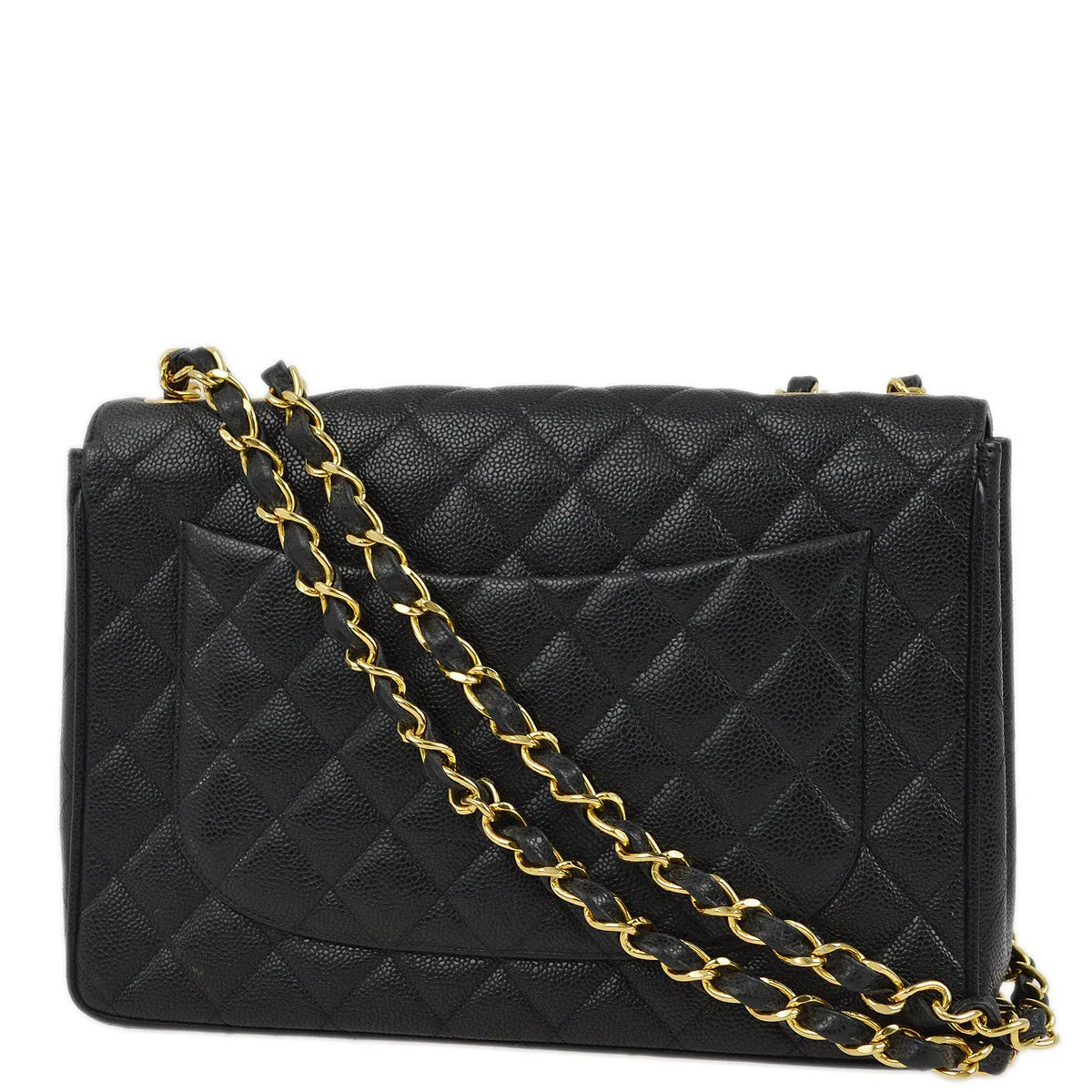Chanel 1994-1996 Black Caviar Jumbo Classic Flap Shoulder Bag