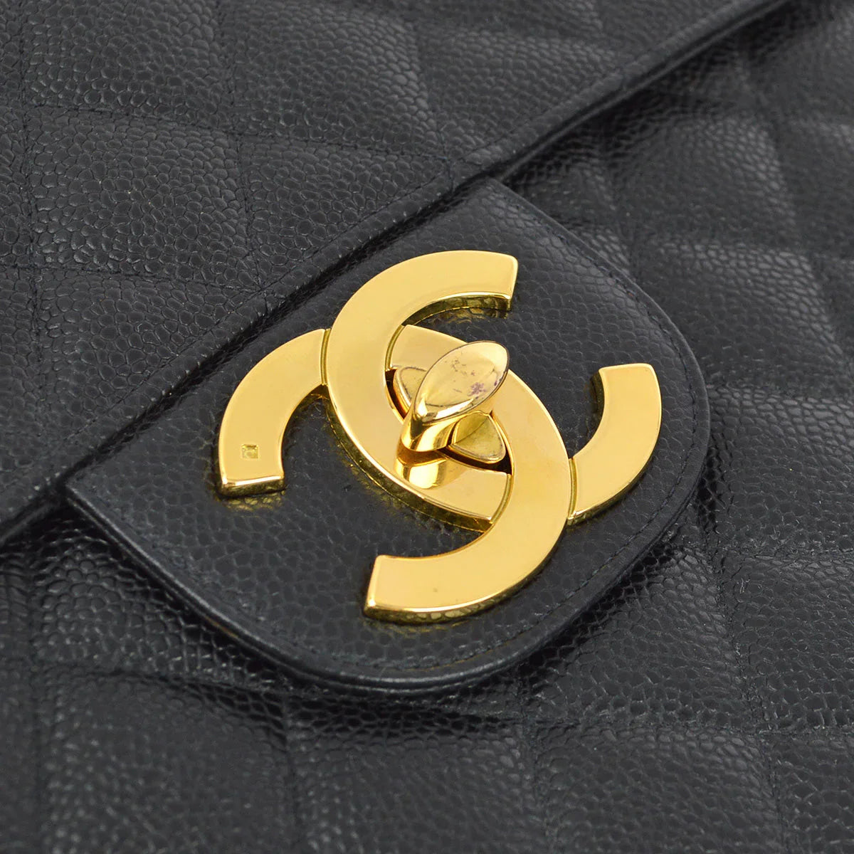 Chanel 1994-1996 Black Caviar Jumbo Classic Flap Shoulder Bag