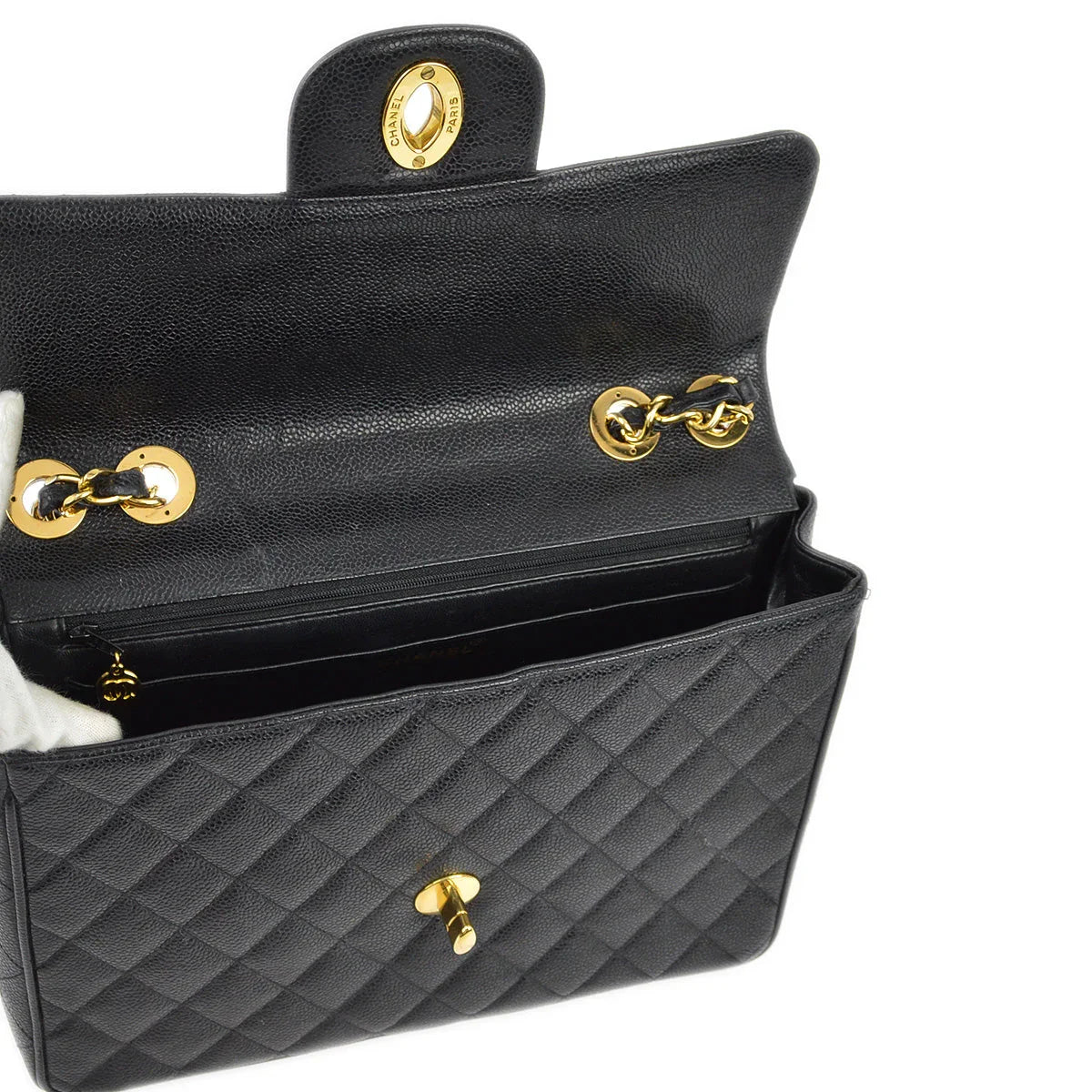 Chanel 1994-1996 Black Caviar Jumbo Classic Flap Shoulder Bag