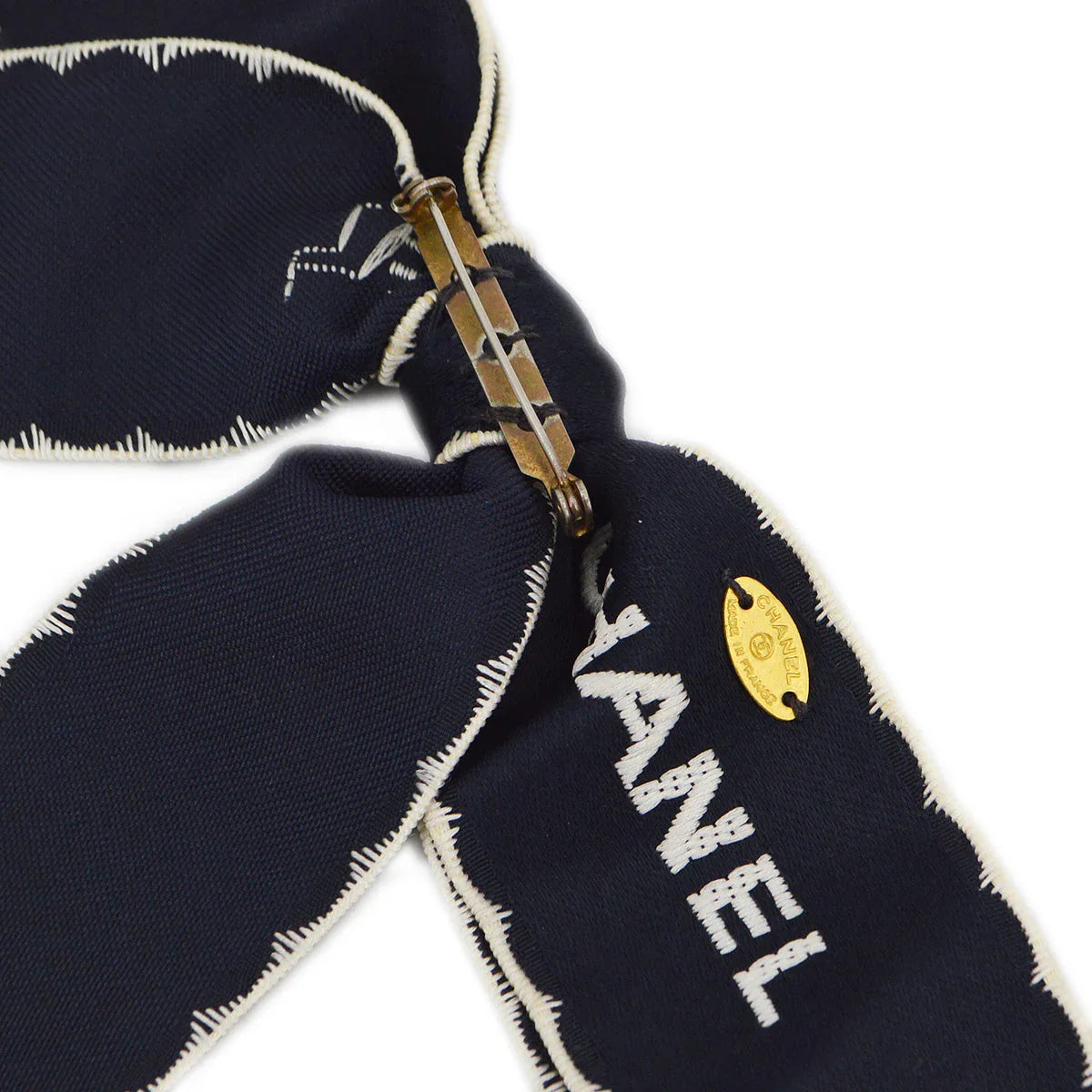 Chanel Bow Brooch Pin Navy