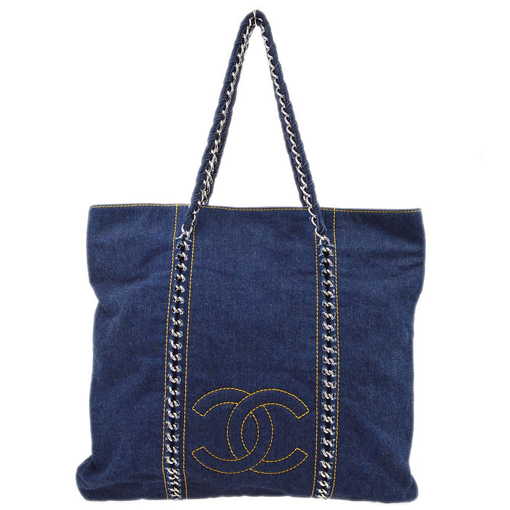 Chanel Blue Denim Luxury Line Tote Handbag