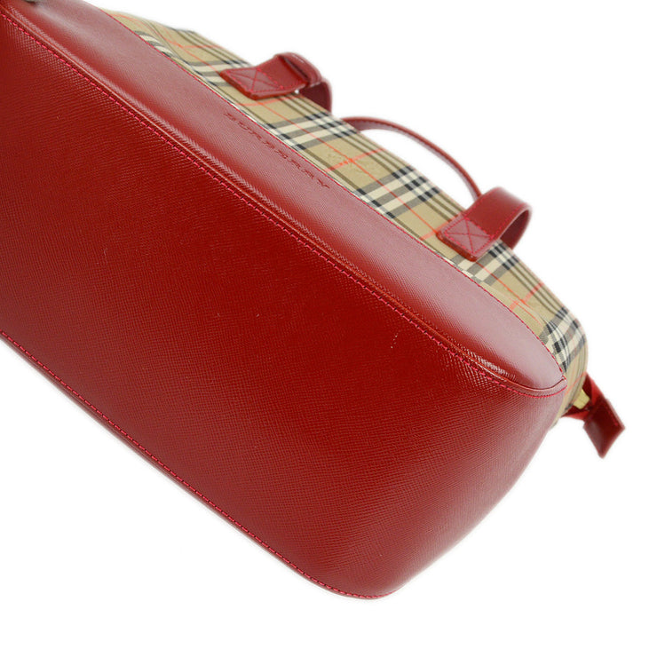 Burberry Beige Red House Check Tote Handbag