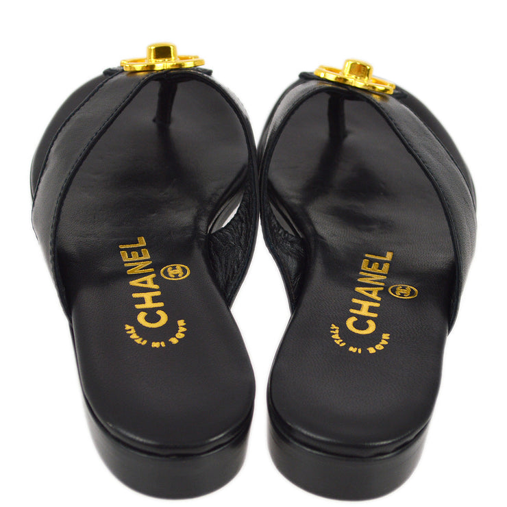 Chanel Black Turnlock Shoes Sandals #36