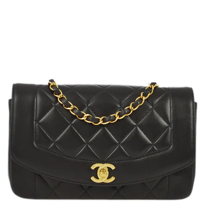 Chanel 1994-1996 Black Lambskin Small Diana Shoulder Bag