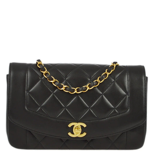 Chanel 1994-1996 Black Lambskin Small Diana Shoulder Bag