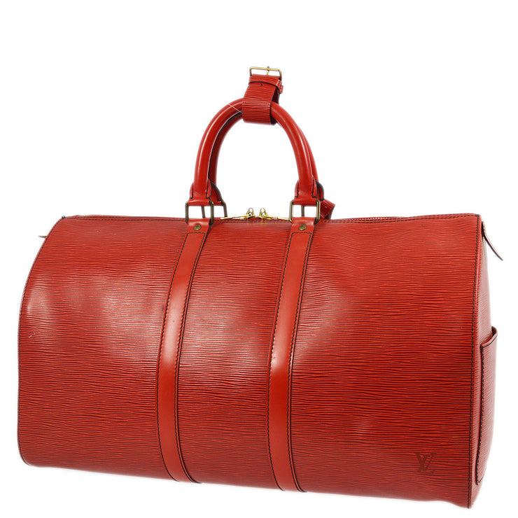 Louis Vuitton 1991 Red Epi Keepall 45 Travel Duffle Handbag M42977