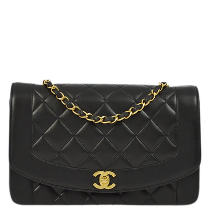 Chanel 1991-1994 Black Lambskin Medium Diana Shoulder Bag