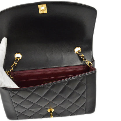 Chanel 1991-1994 Black Lambskin Medium Diana Shoulder Bag
