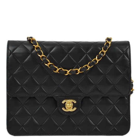 Chanel 2005-2006 Black Lambskin Turnlock Small Half Flap Shoulder Bag