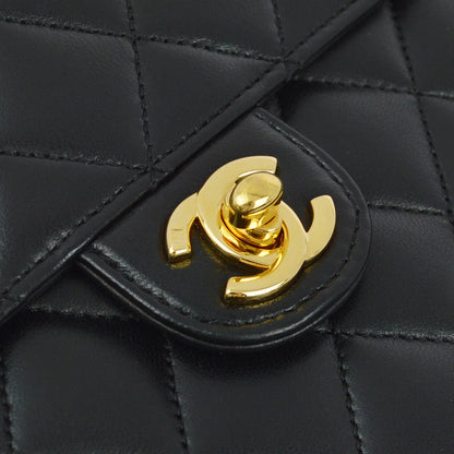 Chanel 2005-2006 Black Lambskin Turnlock Small Half Flap Shoulder Bag