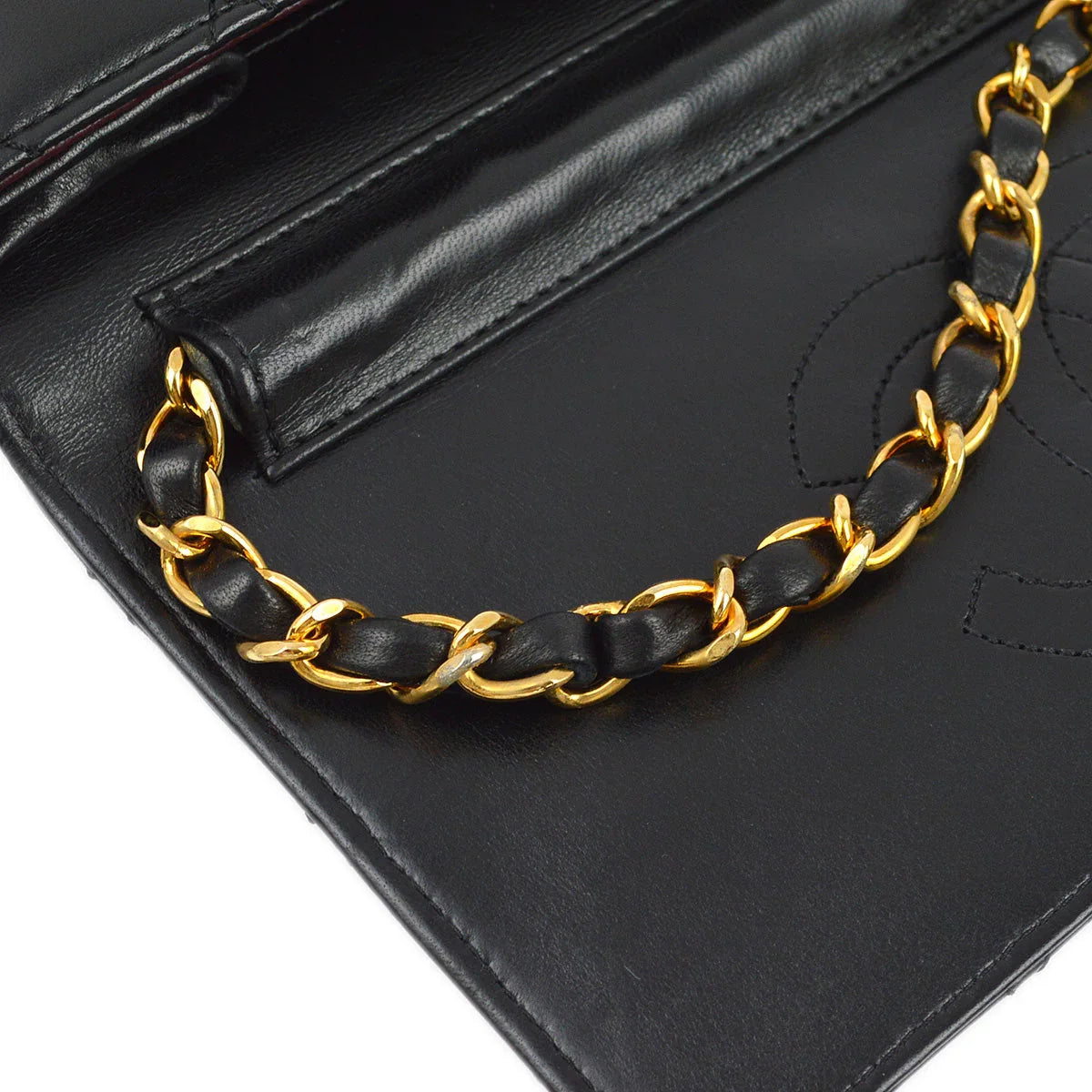 Chanel 2005-2006 Black Lambskin Turnlock Small Half Flap Shoulder Bag