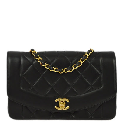 Chanel 1996-1997 Black Lambskin Small Diana Shoulder Bag
