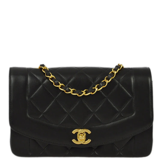 Chanel 1996-1997 Black Lambskin Small Diana Shoulder Bag