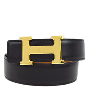 Hermes 2000 Black Box Calf Constance Reversible Belt #75 Small Good