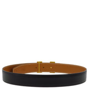 Hermes Black Box Calf Constance Reversible Belt #75 Small Good